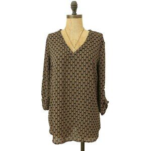 Daniel Rainn Blouse Size M Hi Low 3/4 Sleeve Top Floral Black Multi EUC B30